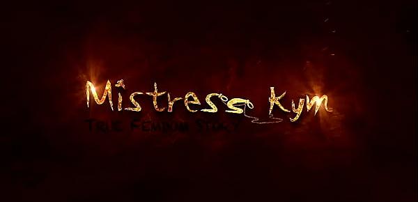  Mistress Kym sitting on her submissive teasing him with pain